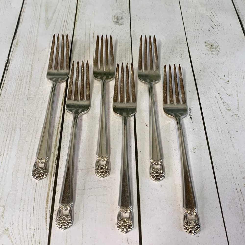 1847 Rogers Bros Eternally Yours Silverplate Fork Set 6pc Dinner Salad Pierced